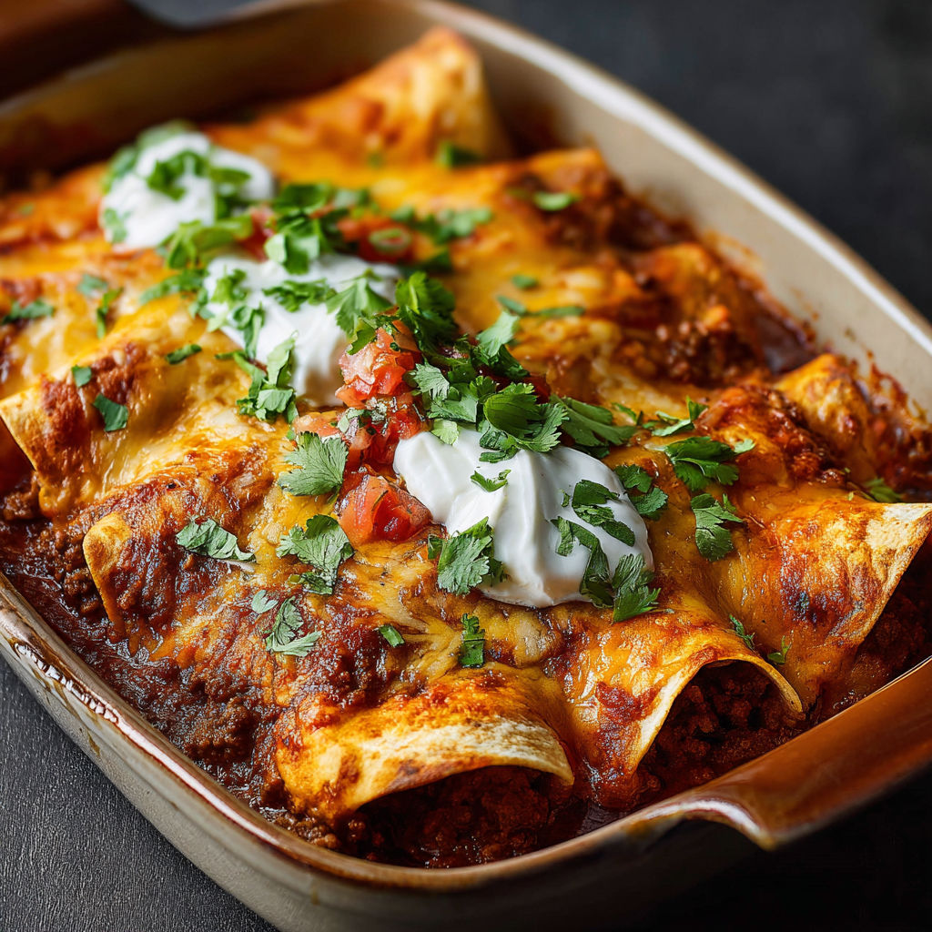 A dish of Mexican food with a white sauce on top.