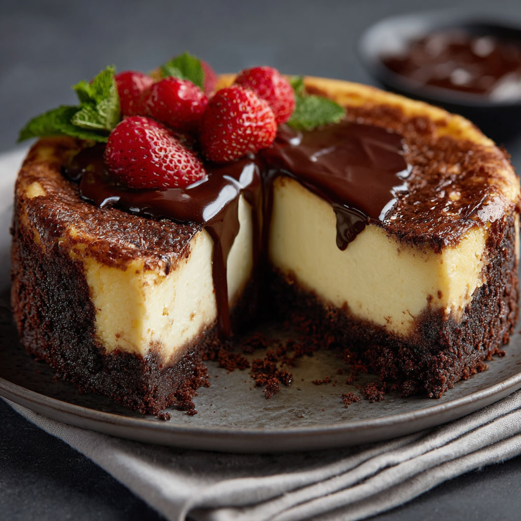 A slice of chocolate cake with strawberries on top.