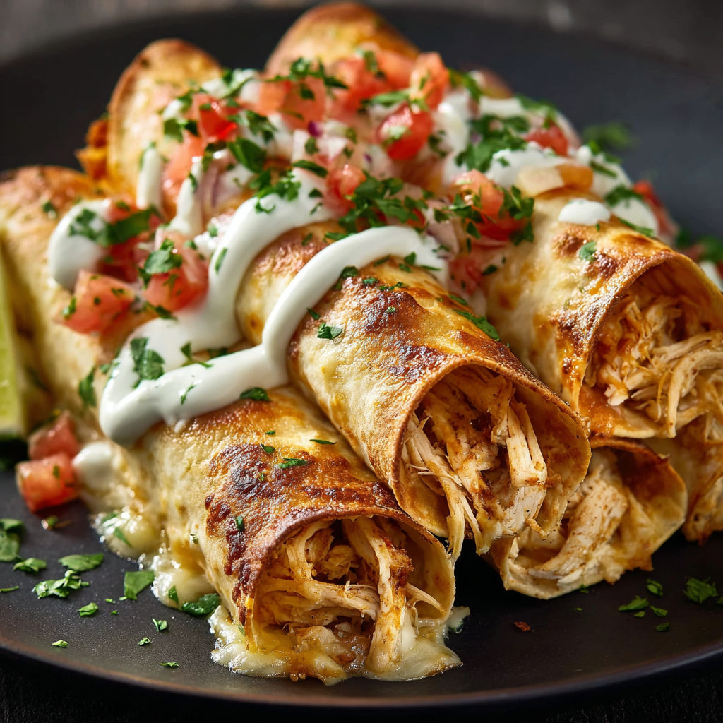 A plate of baked cream cheese chicken taquitos.