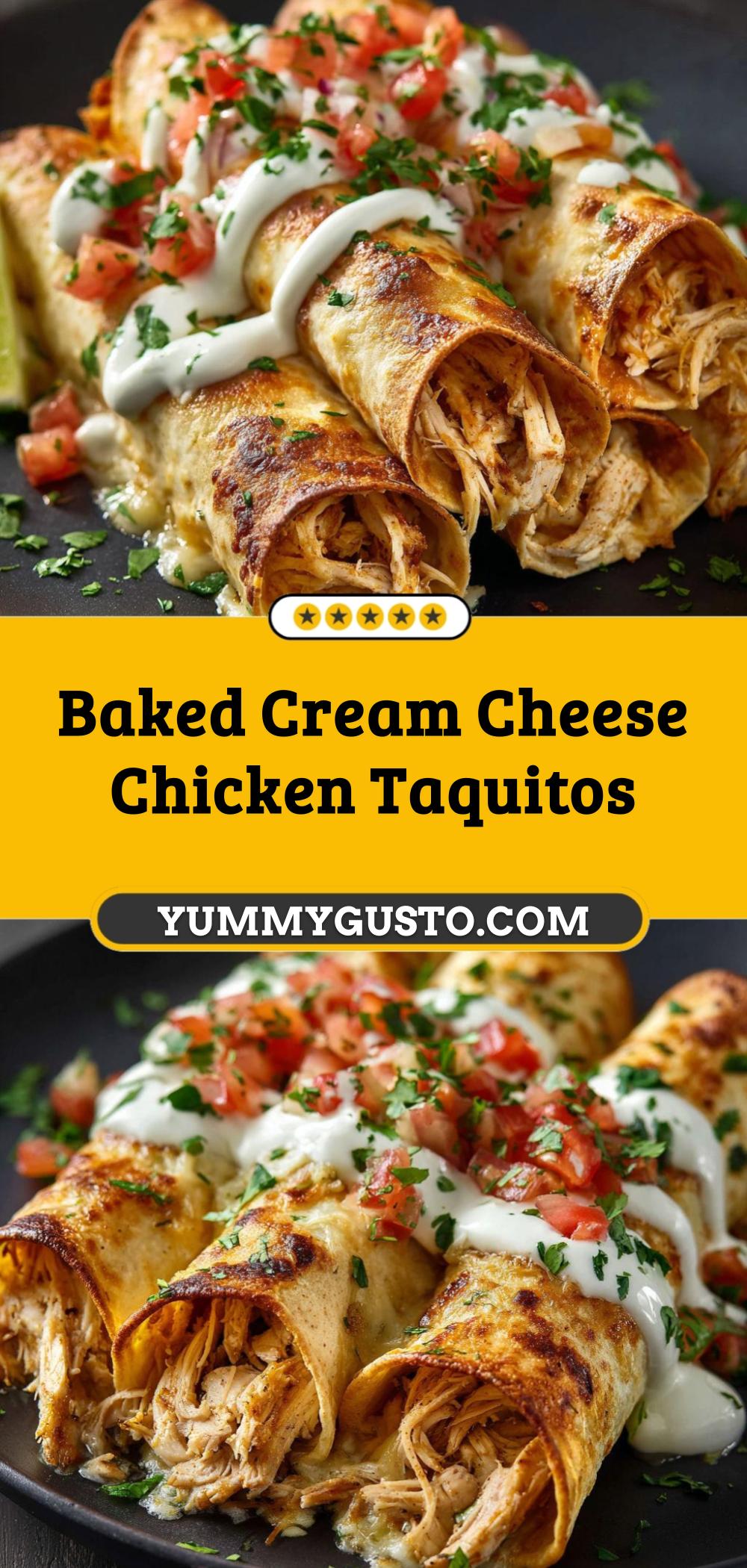 Baked Cream Cheese Chicken Taquitos With Salsa And Cheese - Yummy Gusto