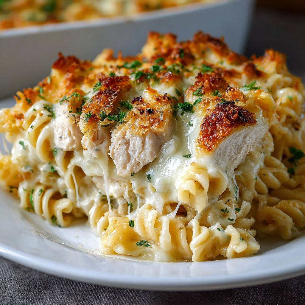A plate of food with chicken and pasta.