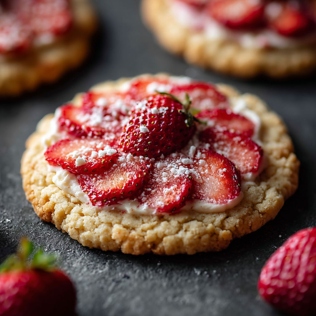 A cookie with strawberries on top.