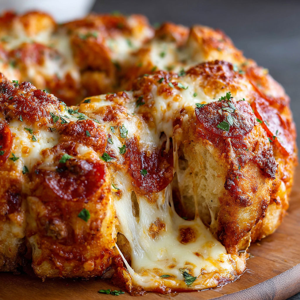A cheese and pepperoni pizza on a wooden board.