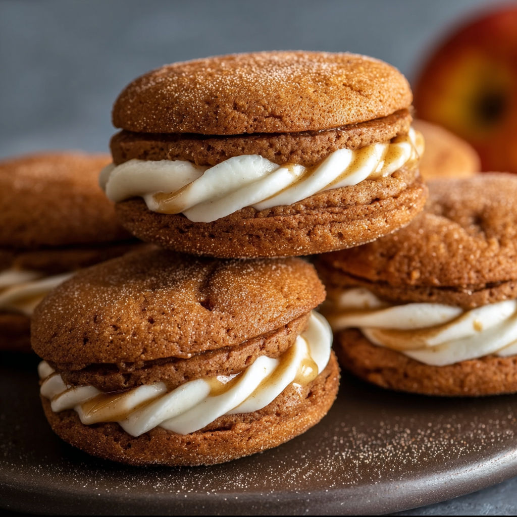 A stack of apple cider whoopie pies.