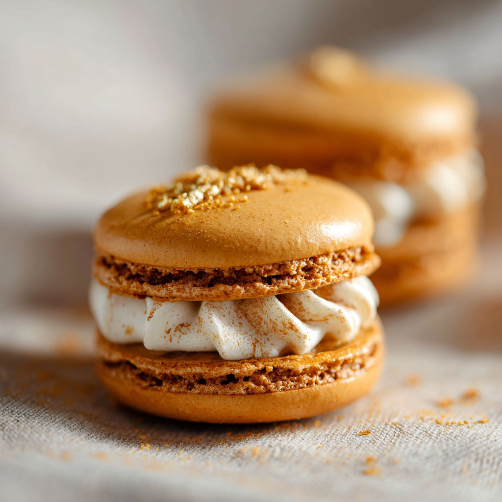 Two macaroons with white frosting.