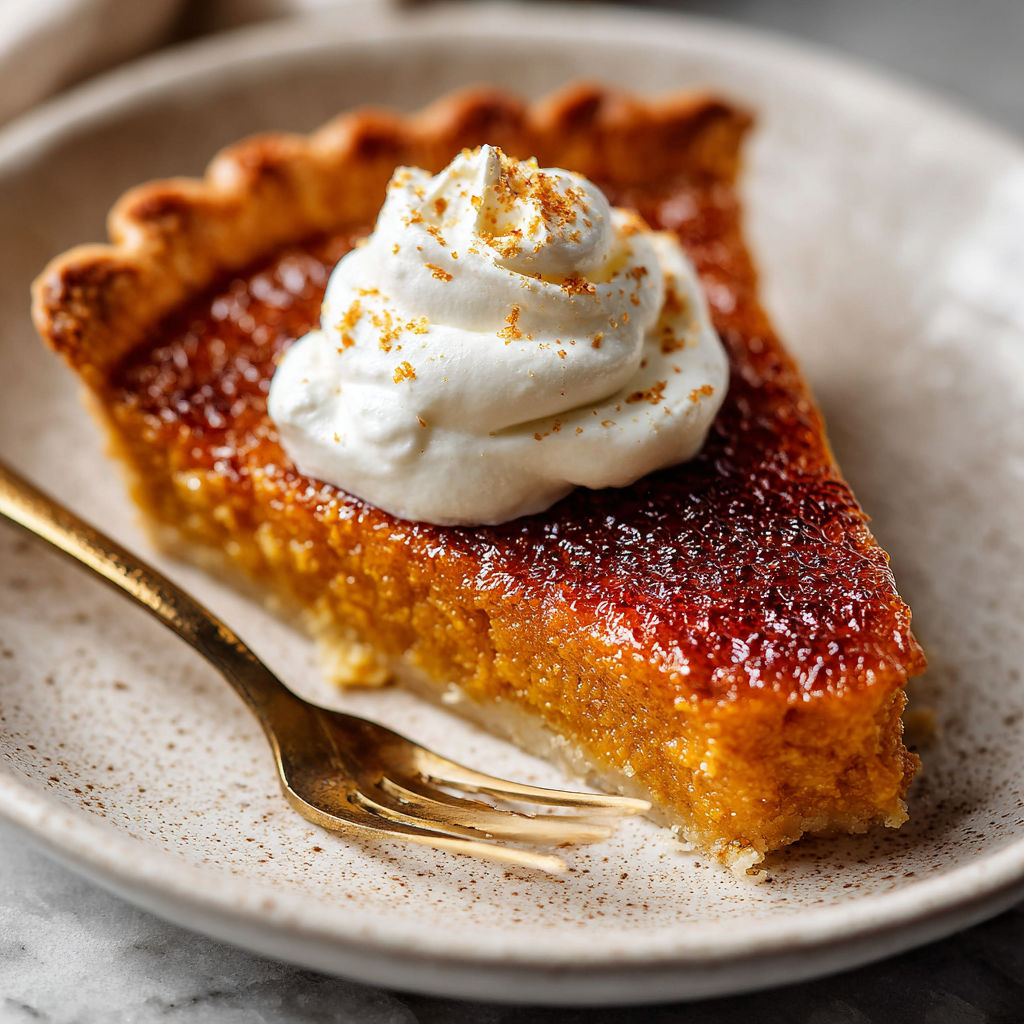 A slice of pumpkin pie with whipped cream on top.
