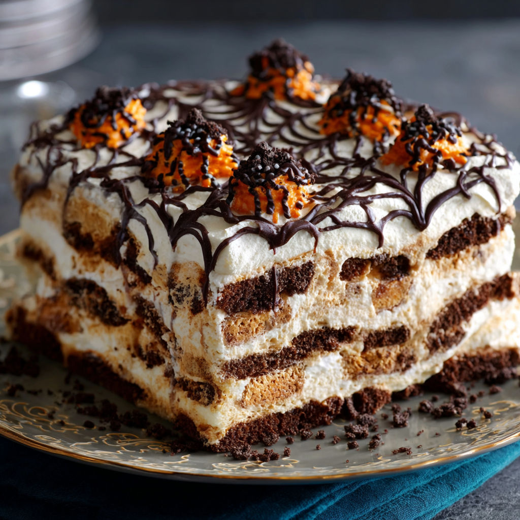 A cake with white frosting and chocolate drizzle.