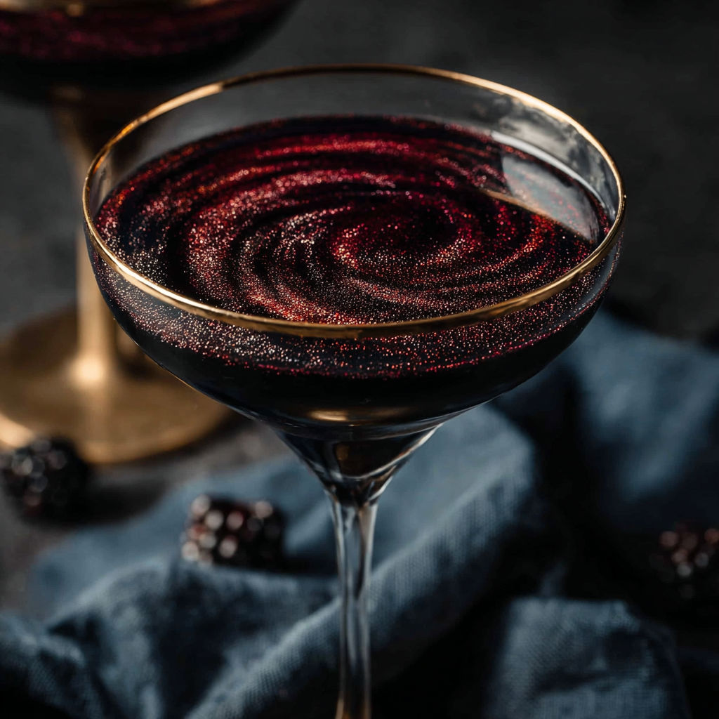 A glass of black magic martini.