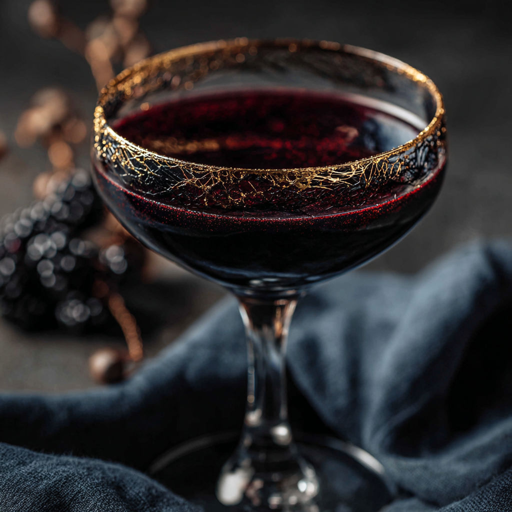 A glass of black magic martini.