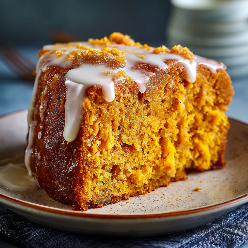 A slice of sweet potato honeybun cake.