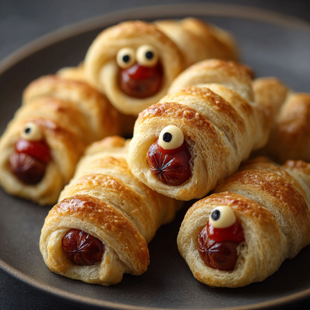 A plate of pastries with eyes and noses.