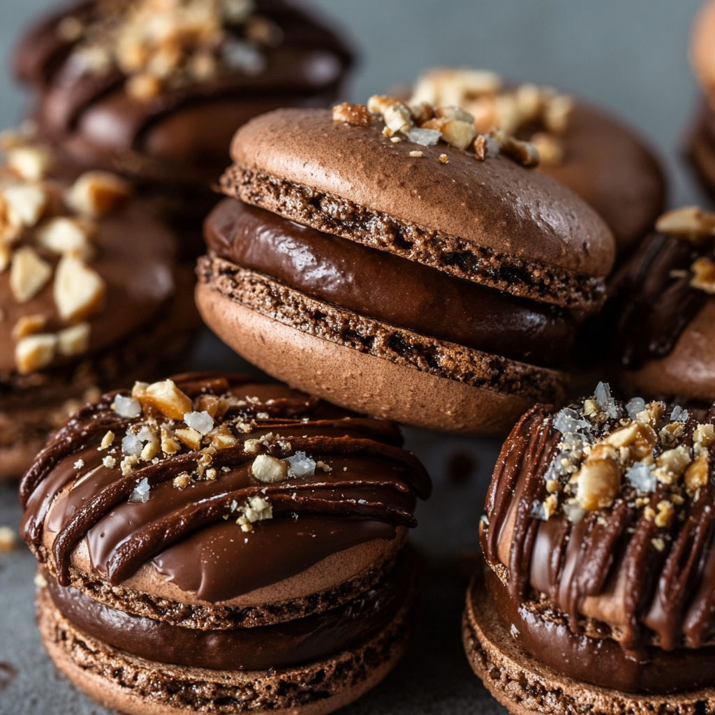 Chocolate macaroon with almonds.