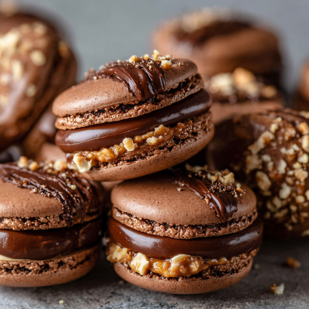 Chocolate covered macaroons with nuts.
