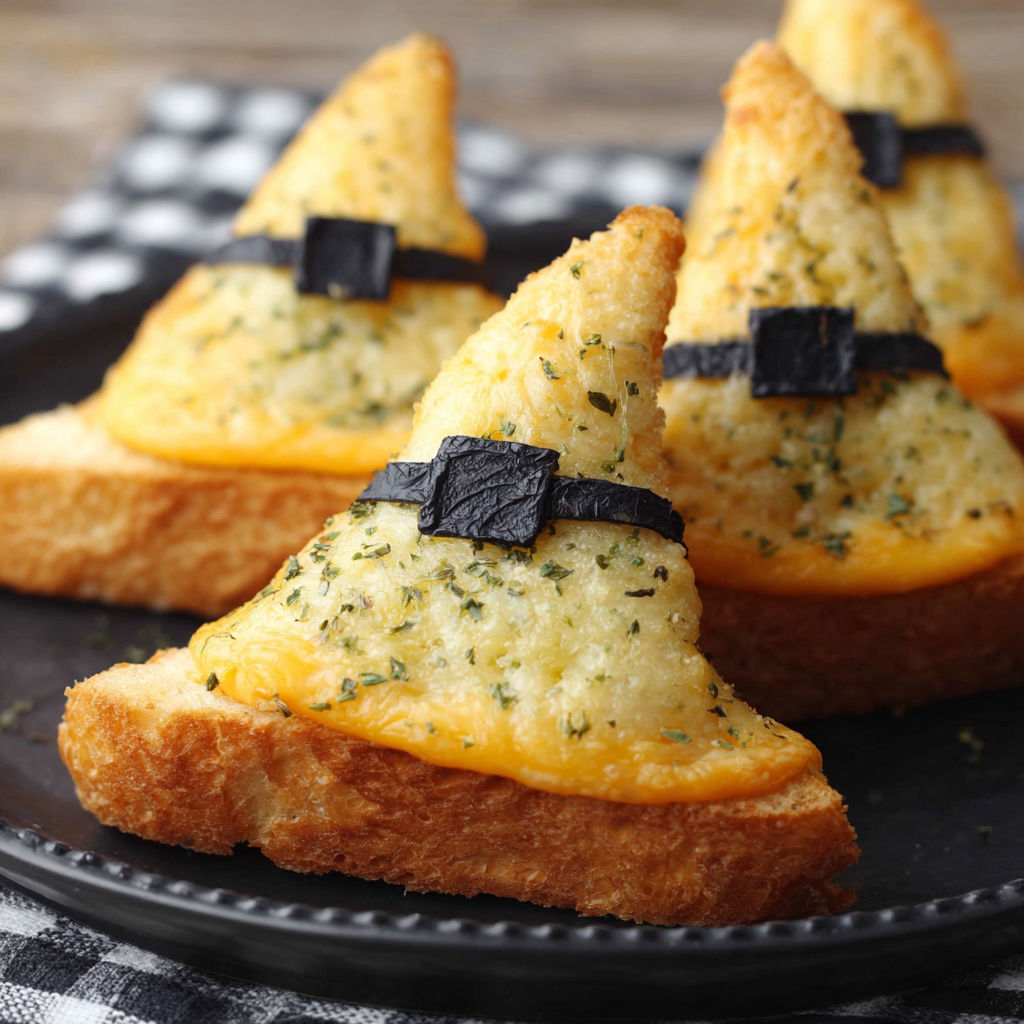 A plate of bread with black toppings.