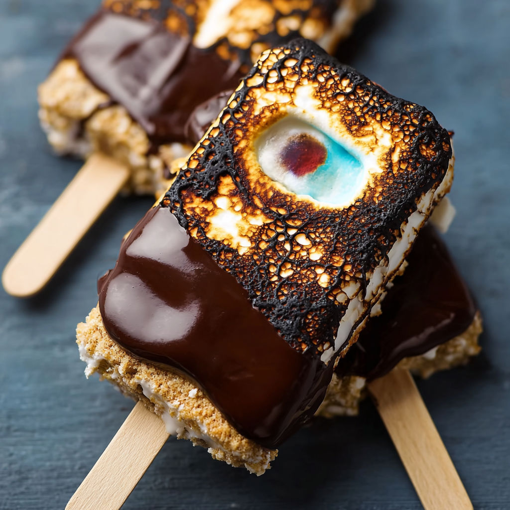 A close up of a marshmallow with a blue circle in the center.