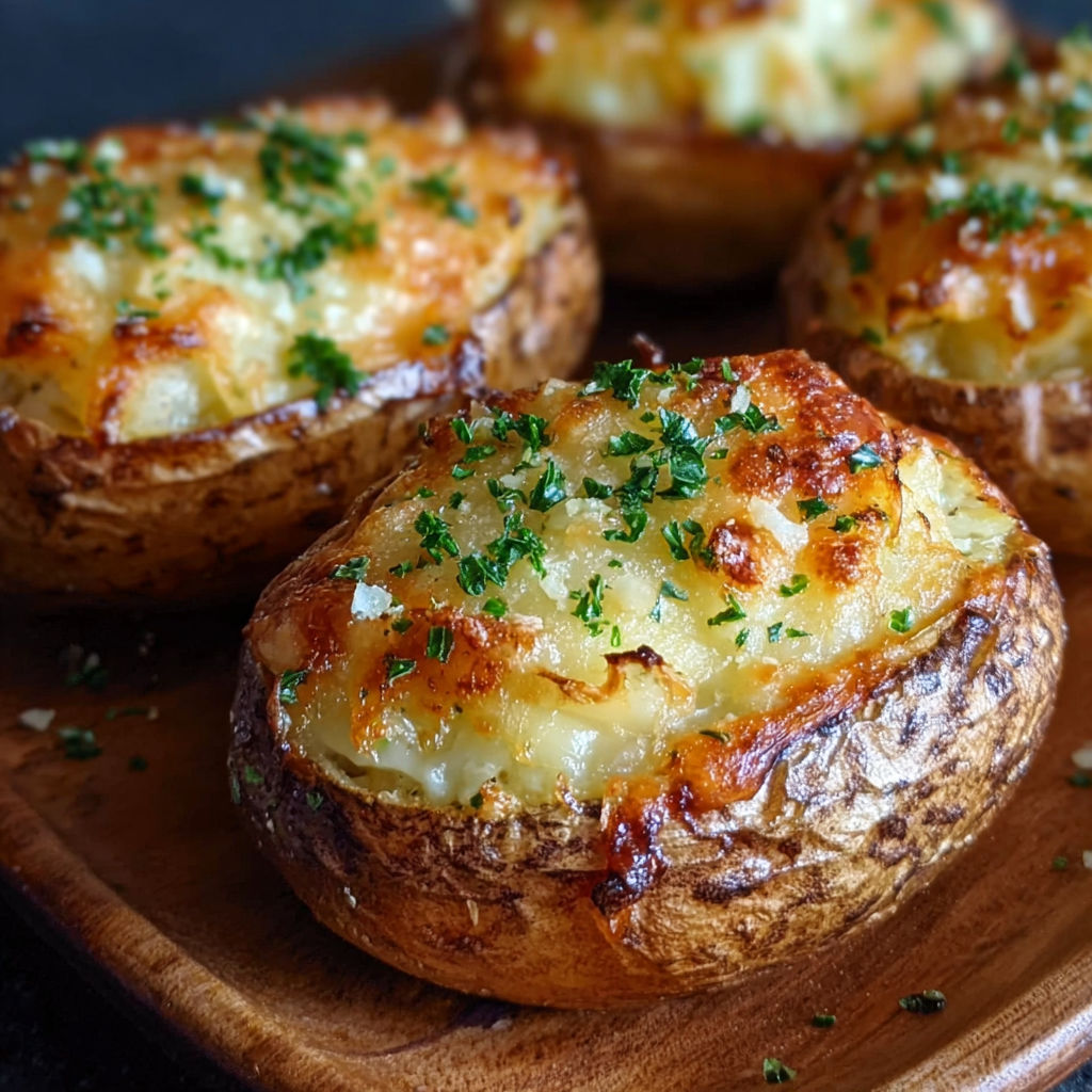A plate of garlic stuffed potatoes.