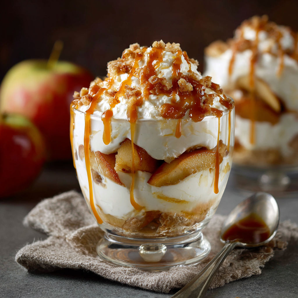 A glass of ice cream with a caramel sauce drizzle.