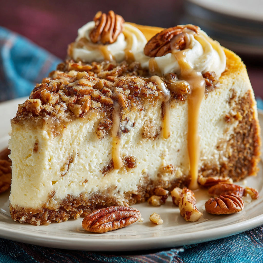 A slice of brown sugar pecan cheesecake.