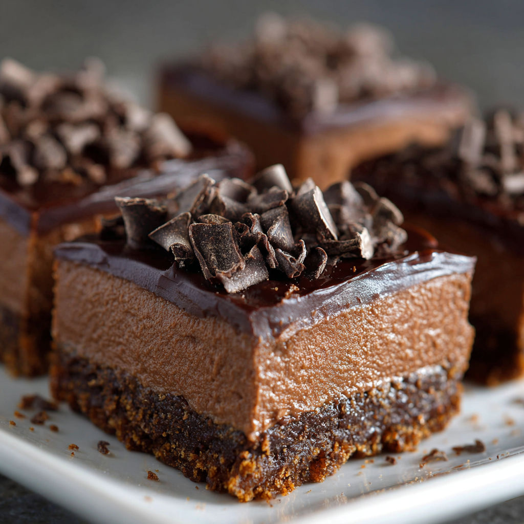 Three pieces of chocolate cake with chocolate chips on top.