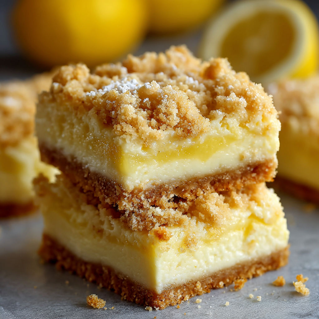 A slice of lemon cake with a dusting of powdered sugar.