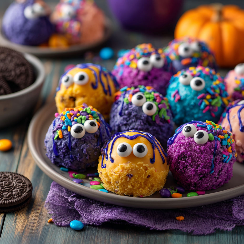 A plate of cupcakes with eyes and mouths on them.