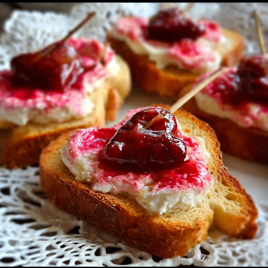 A plate of toast with jelly and cream on it.