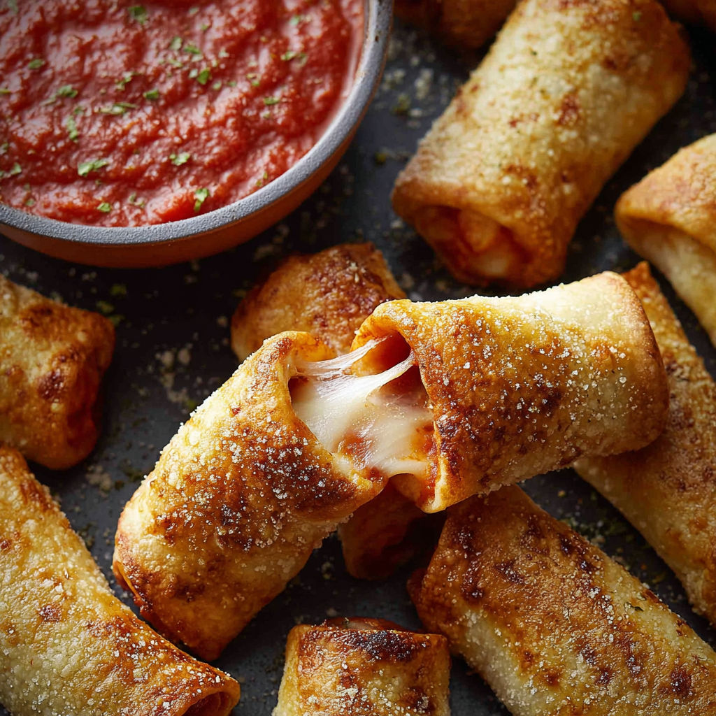 A bowl of sauce with a plate of cheese sticks.