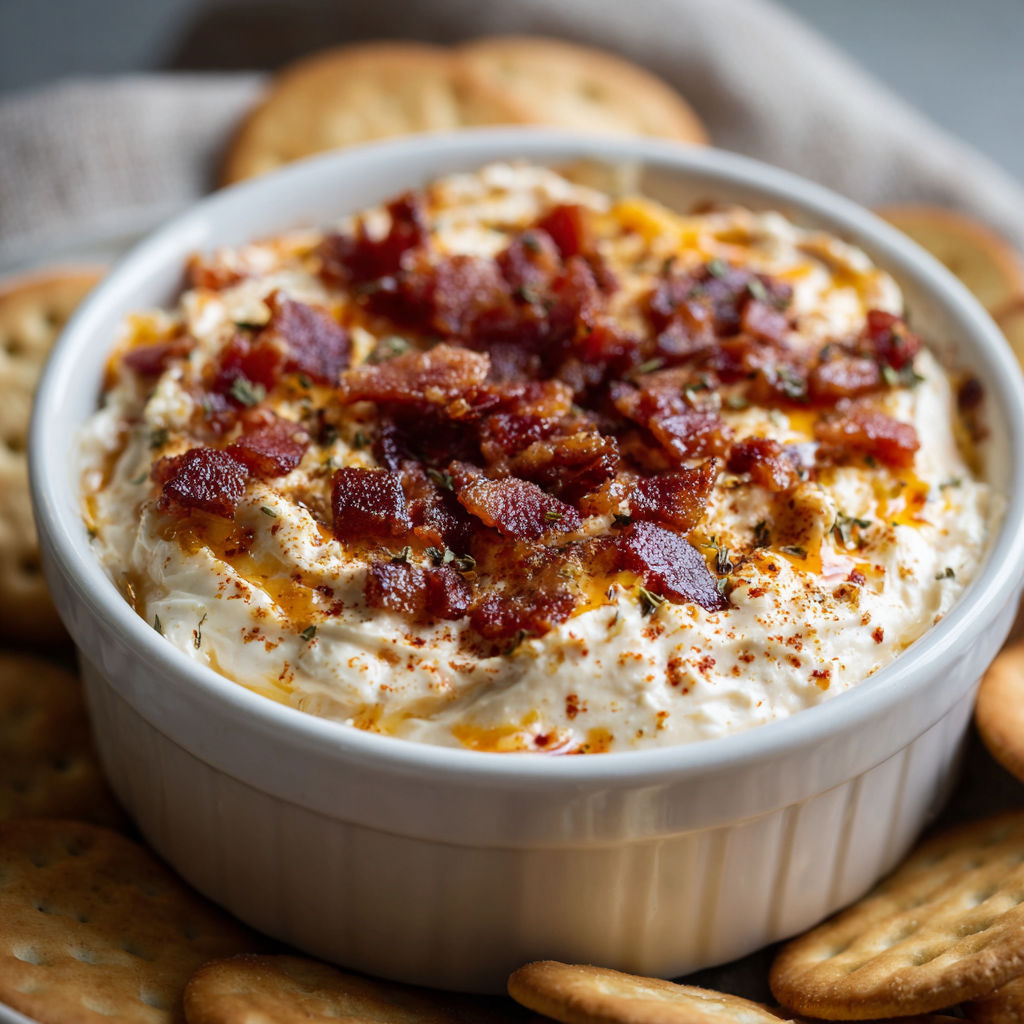 A bowl of bacon and cheese dip.