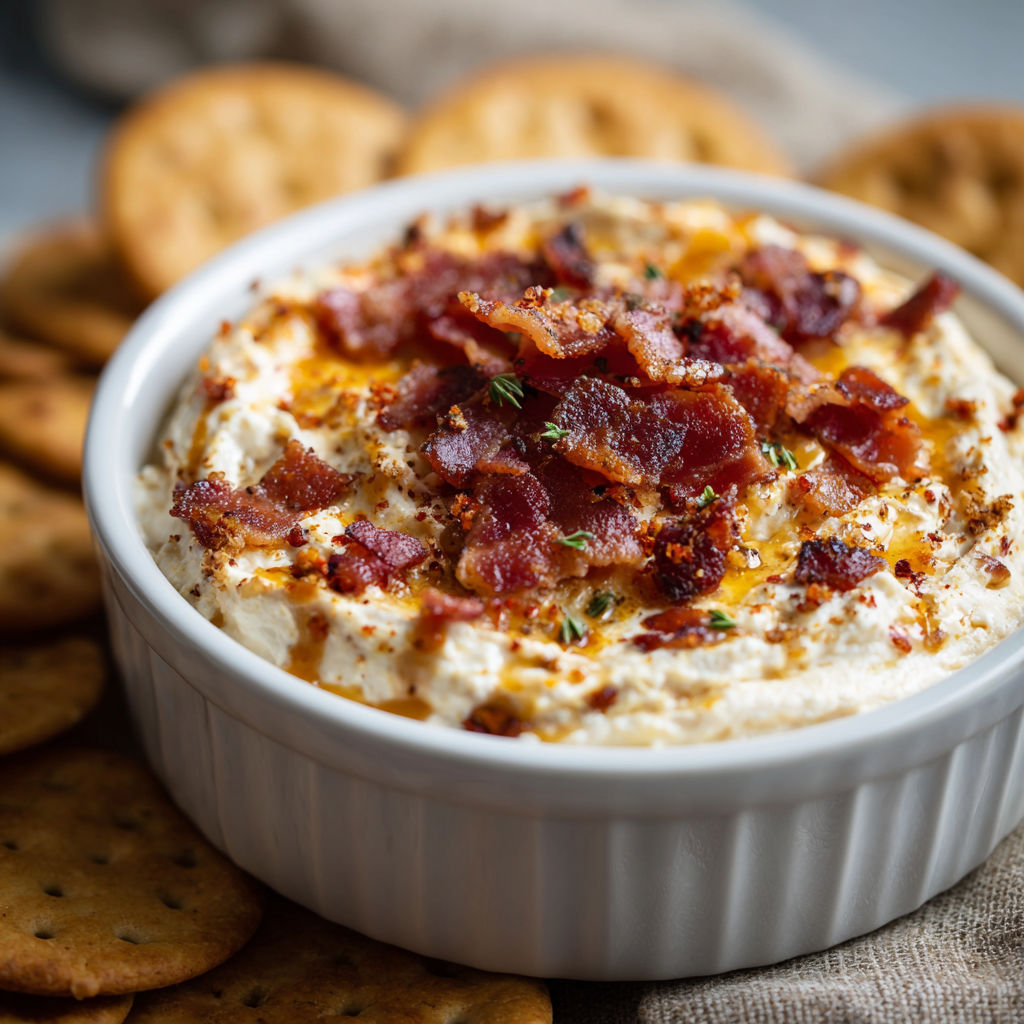 A bowl of bacon and cheese dip.