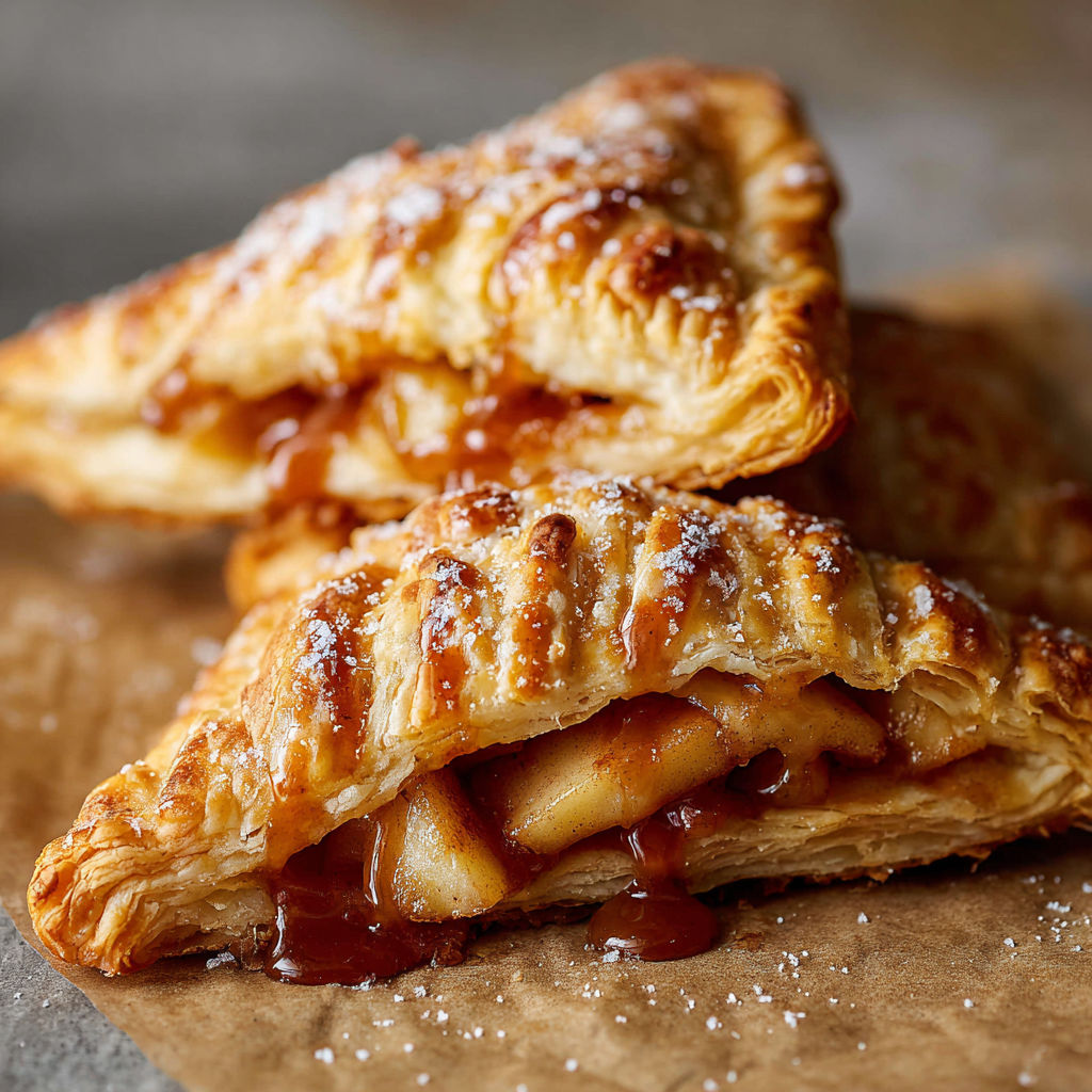 Two apple turnovers with sugar on top.