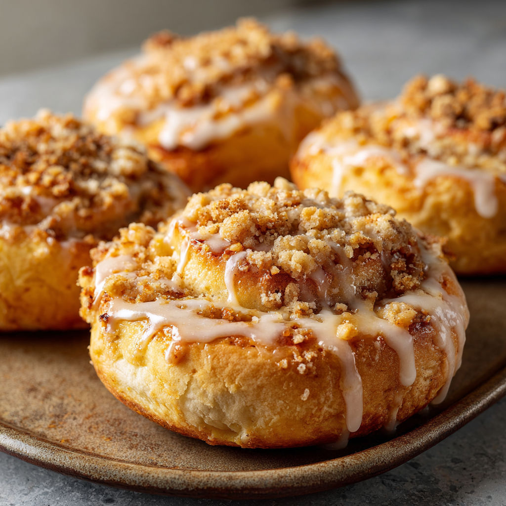A plate of donuts with icing and nuts.