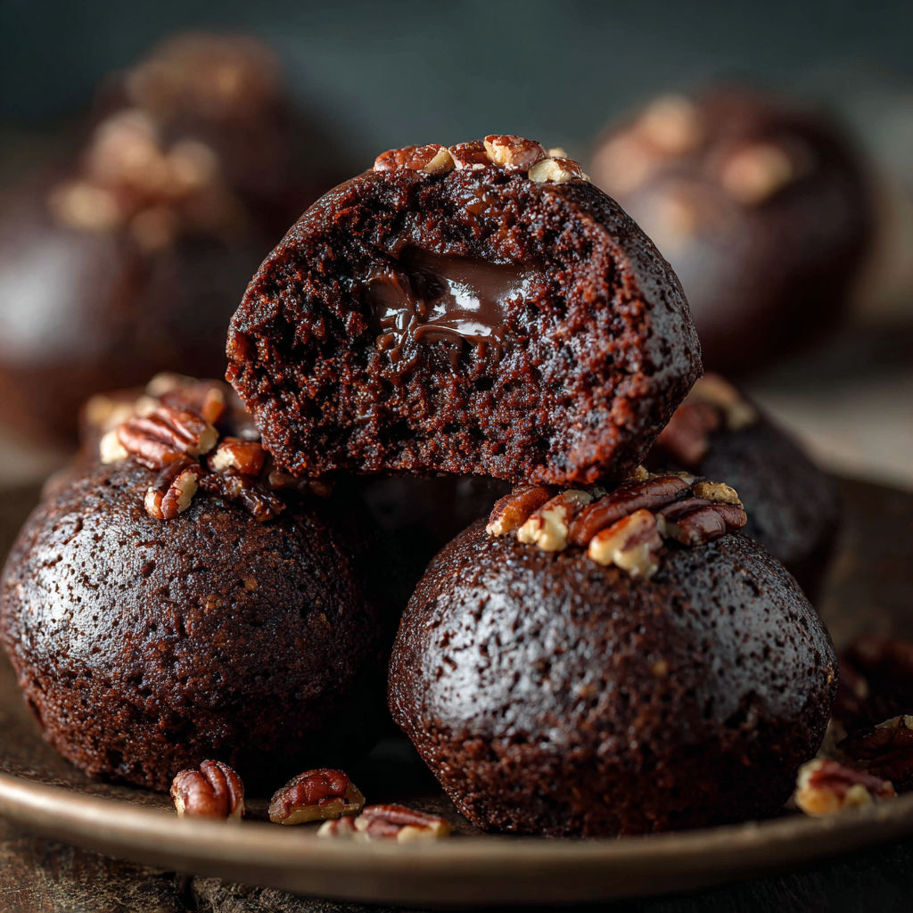 A plate of pecan pie brownie bombs.