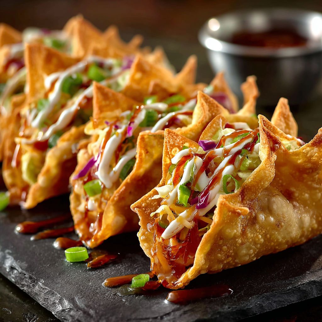 A plate of chicken wonton tacos.