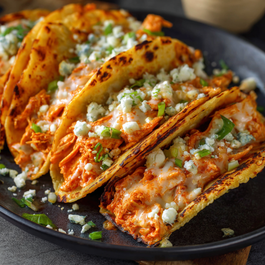 A plate of food with a blue cheese sauce.