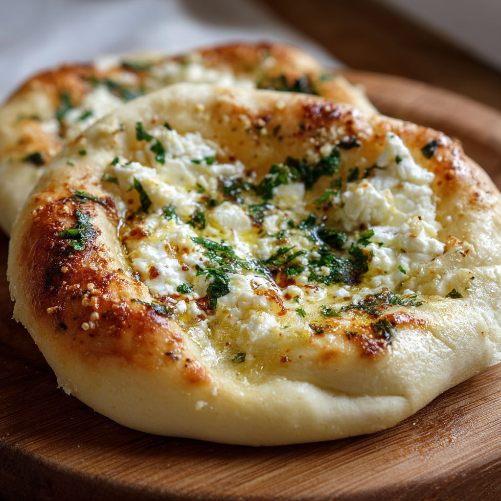 A cheese fatayer on a wooden board.