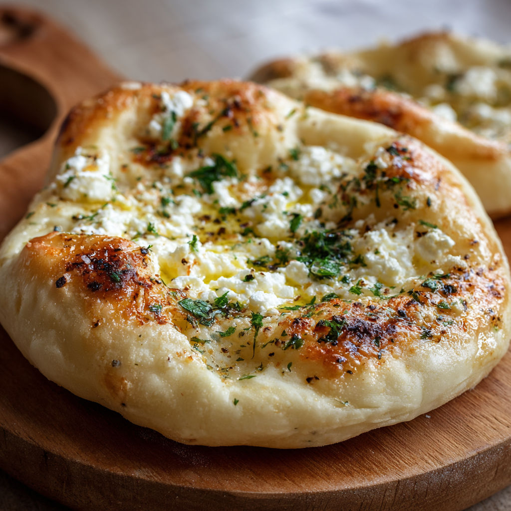 A pizza with cheese and herbs on top.