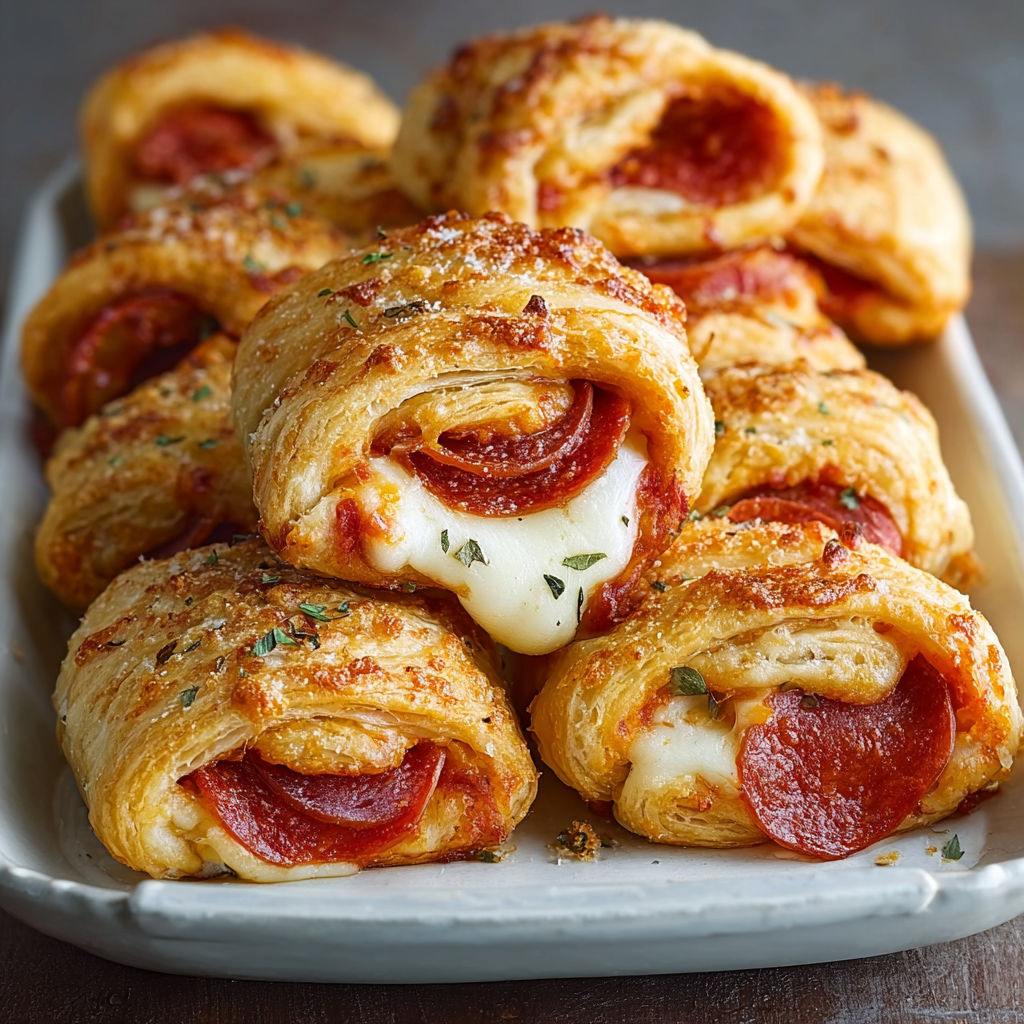 A plate of pepperoni pizza rolls.