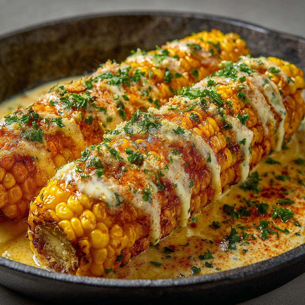 A bowl of spicy creamy cajun corn cob.