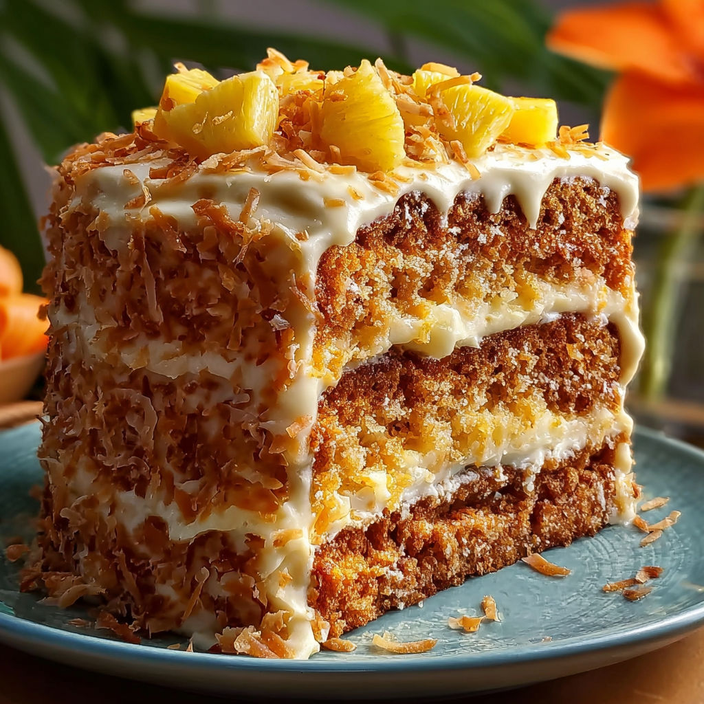 A slice of Hawaiian Carrot Pineapple Cake.