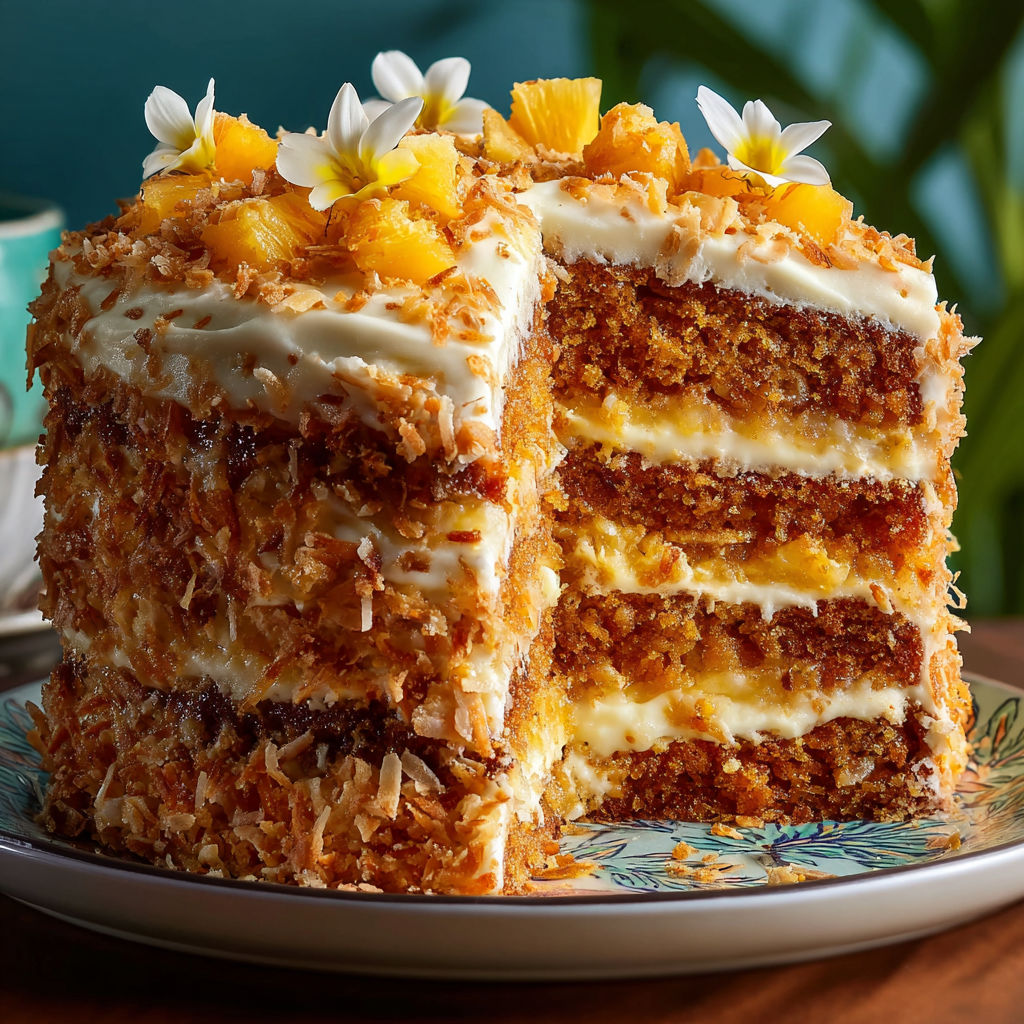 A slice of cake with white frosting and pineapple on top.