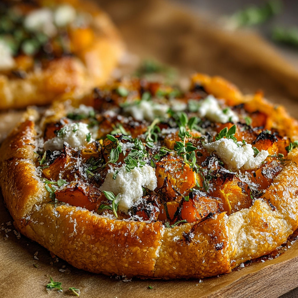 Golden butternut squash and goat cheese galettes.