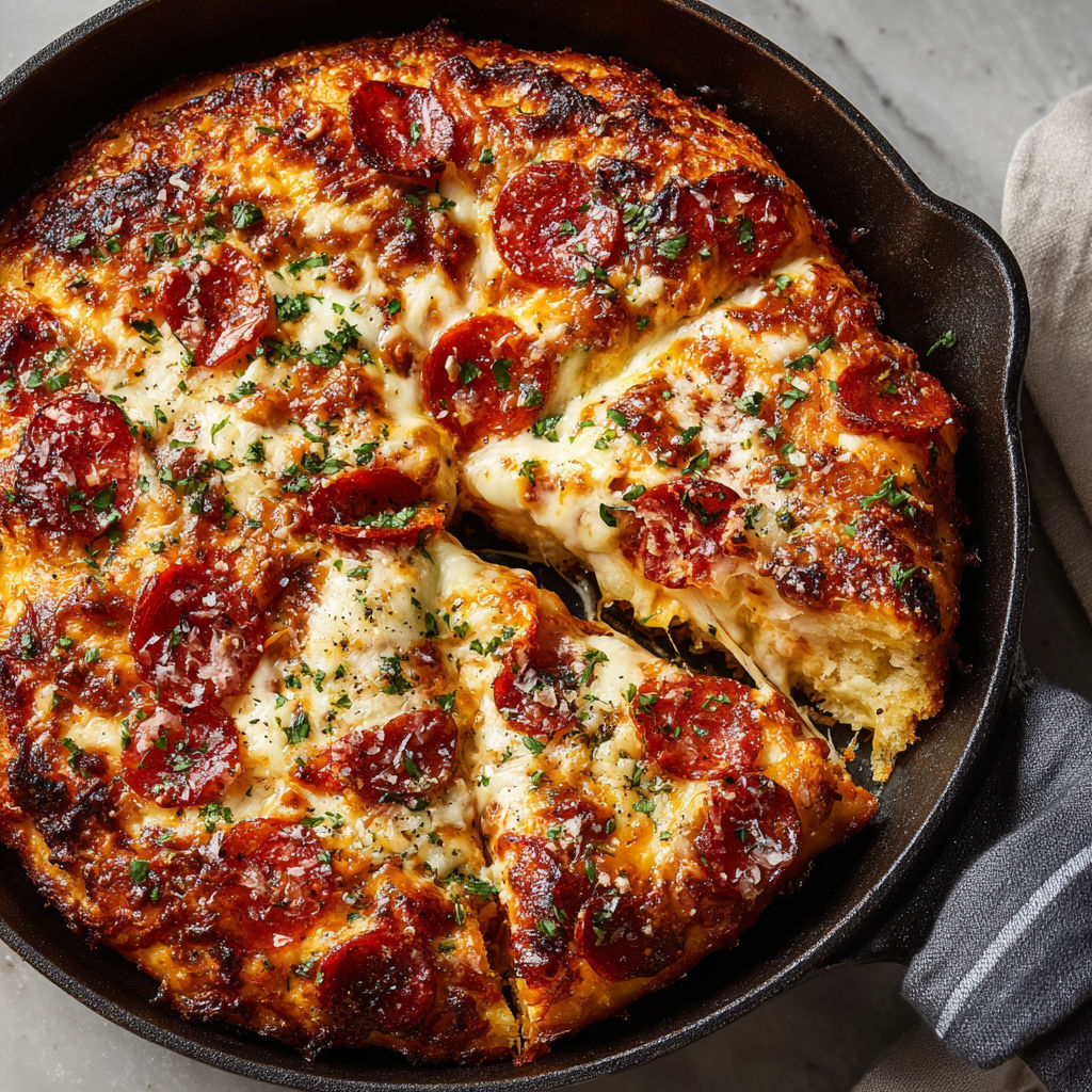 A slice of pizza in a skillet.
