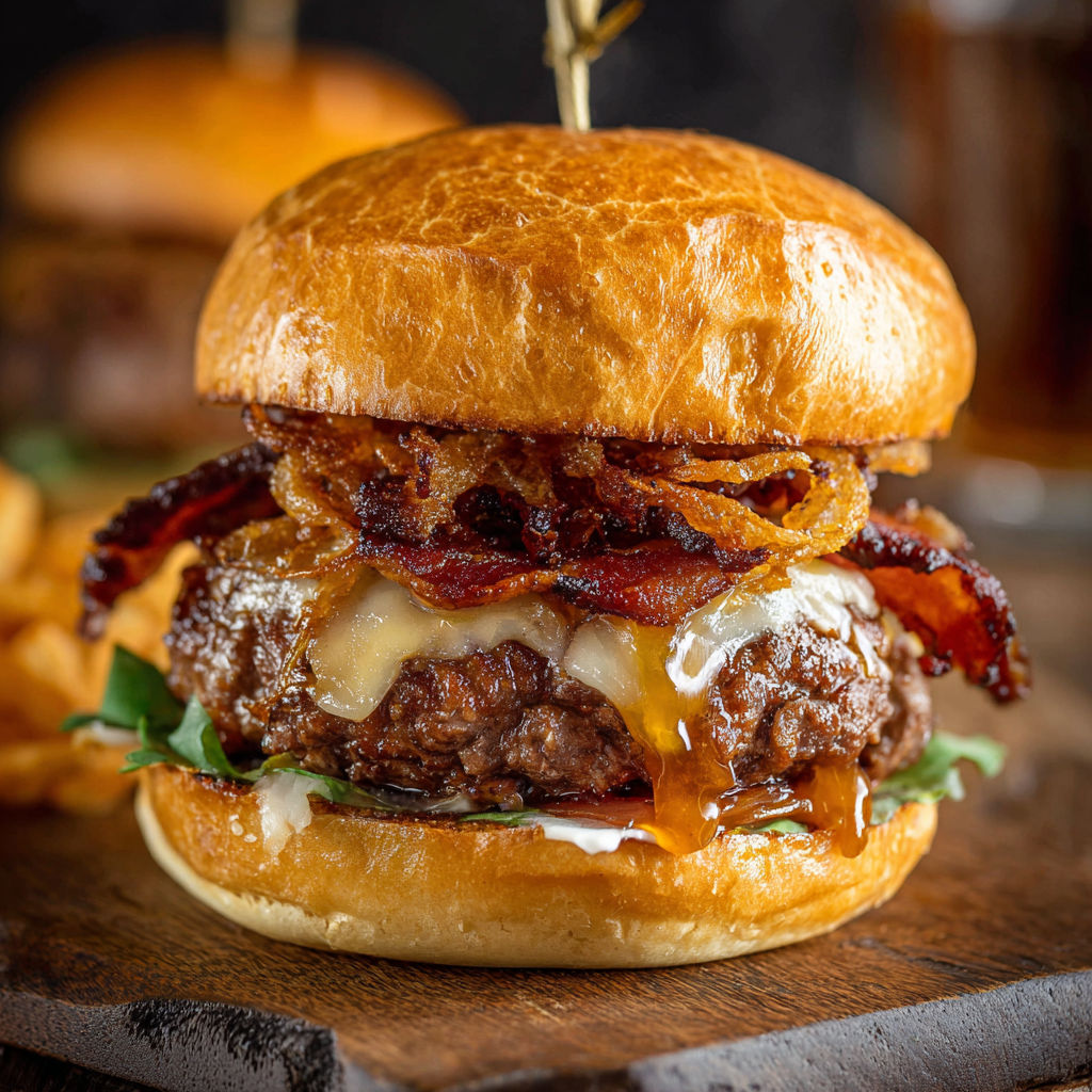 A burger with bacon and cheese.