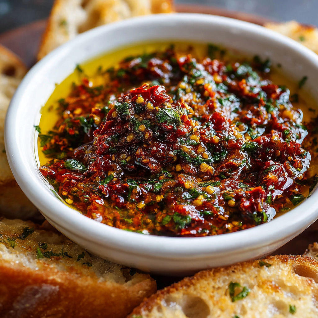 A white bowl of garlic and olive oil dip.