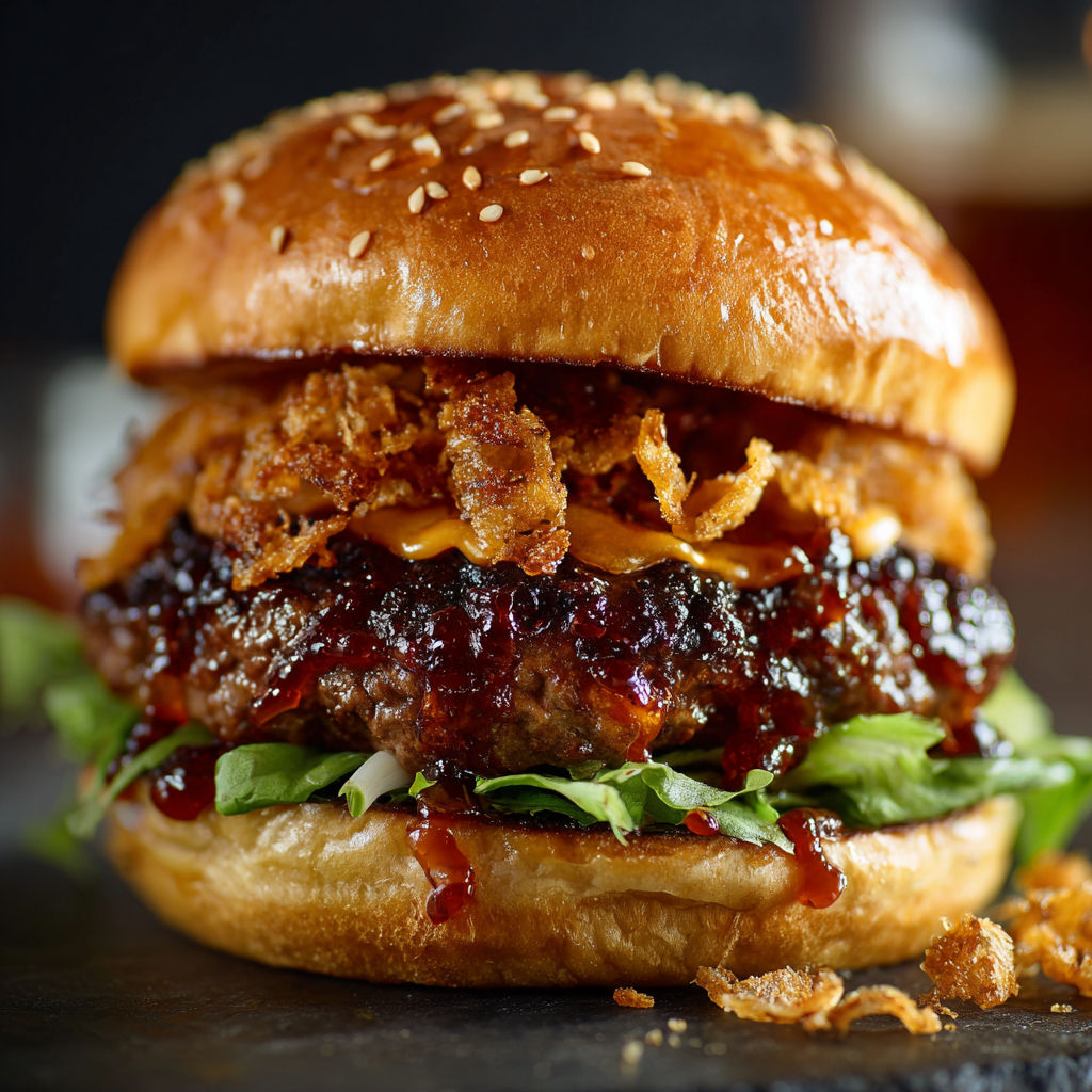 A burger with Sriracha-Honey Glazed Smash.