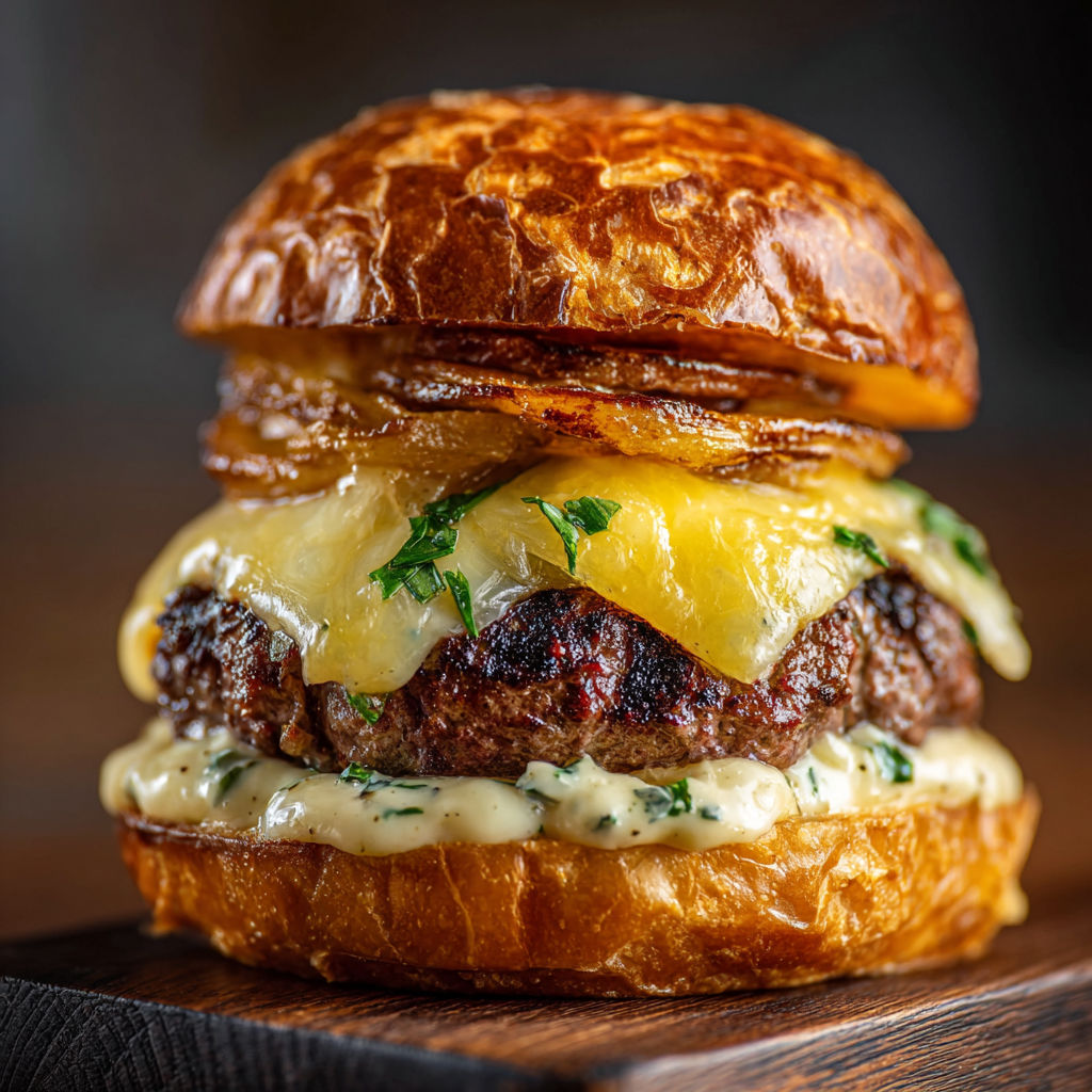 A burger with cheese and lettuce on top.