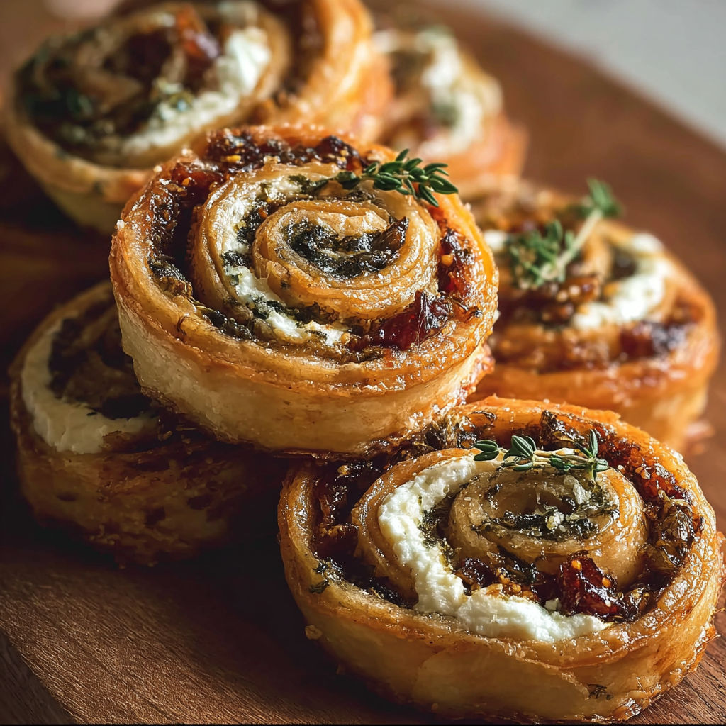 Three rolls of pastry on a wooden table.