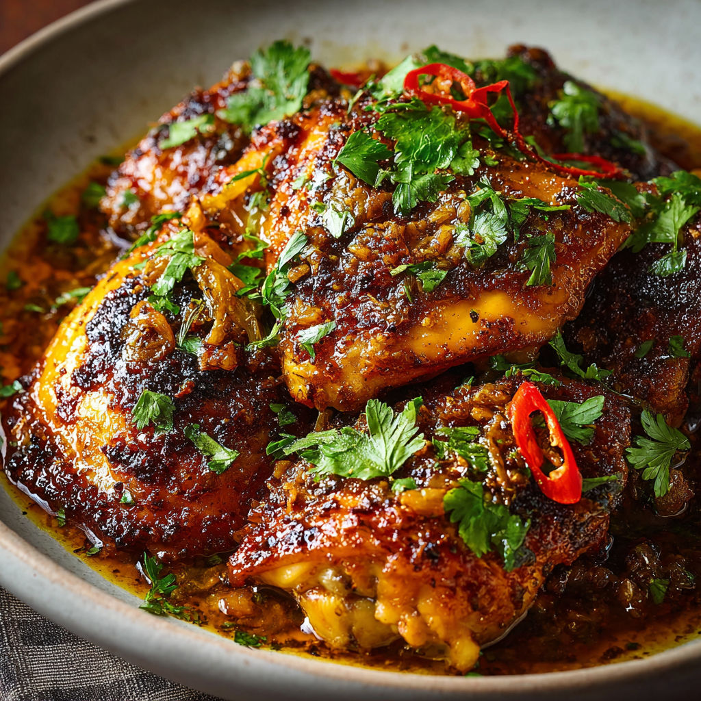 A bowl of chicken with Persian flavors.