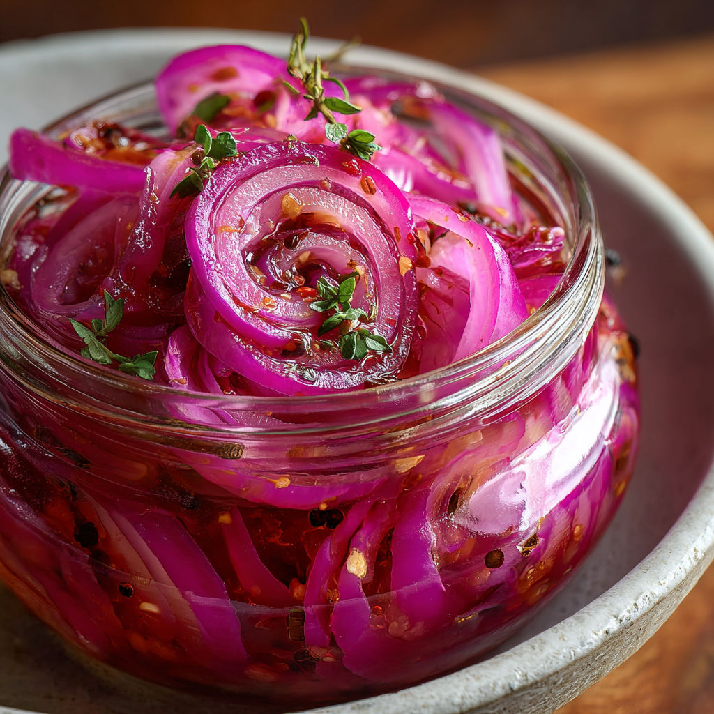 A jar of hot honey pickled red onions.