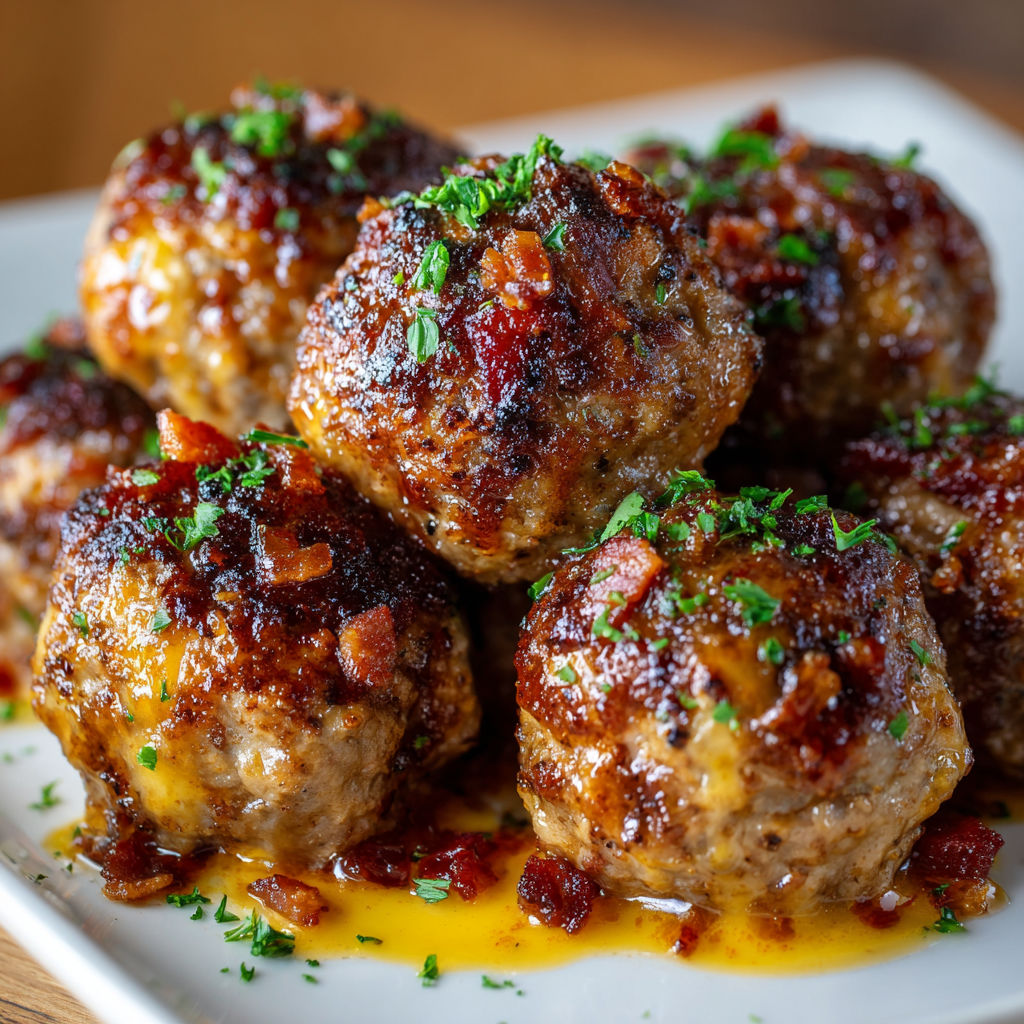 A plate of meatballs with sauce.